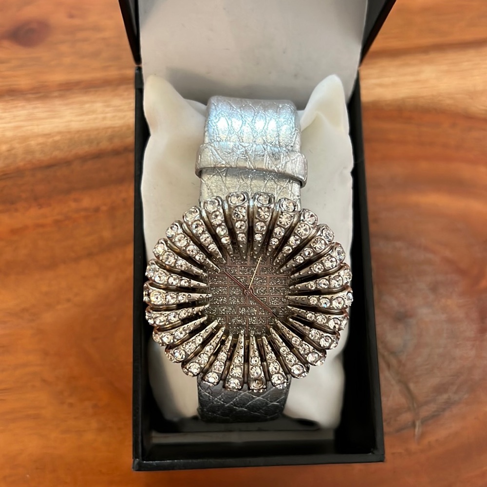 Cache Rhinestone Starburst Dial Watch With Genuin… - image 1